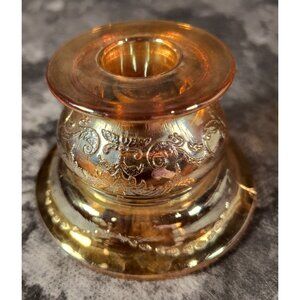 Vintage Federal Madrid Amber Glass Candle Holder With Embossed Floral Design